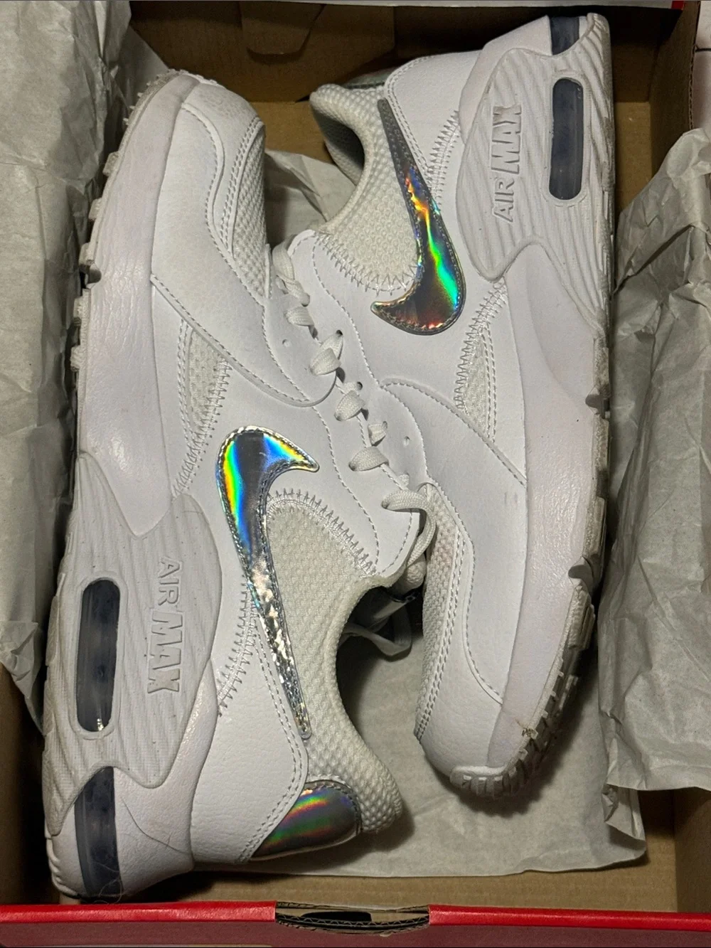 Nike Women’s Air Max White Sneakers with Holographic Swoosh